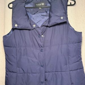 Forever 21 Navy Blue Puffer Vest Women Small Warm Cozy
